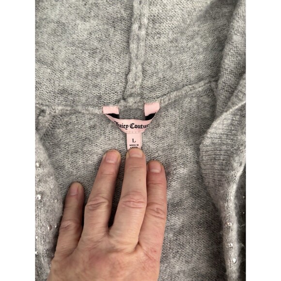 Juicy Couture Y2K Embellished Long Open Cardigan Hoodie Gray Silver Sparkle L - Picture 5 of 9